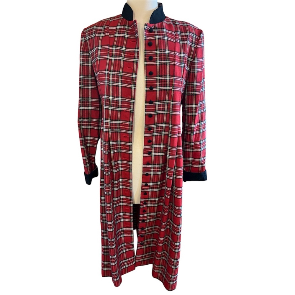 Orvis Vintage Tartan Plaid Red Black white & yellow Long Sleeve Dress/Duster